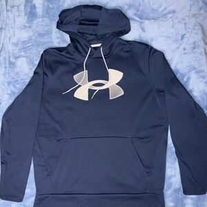 Under Armour Sweater Mens size Large Blue Fleece Hoodie Pullover Loose Fit